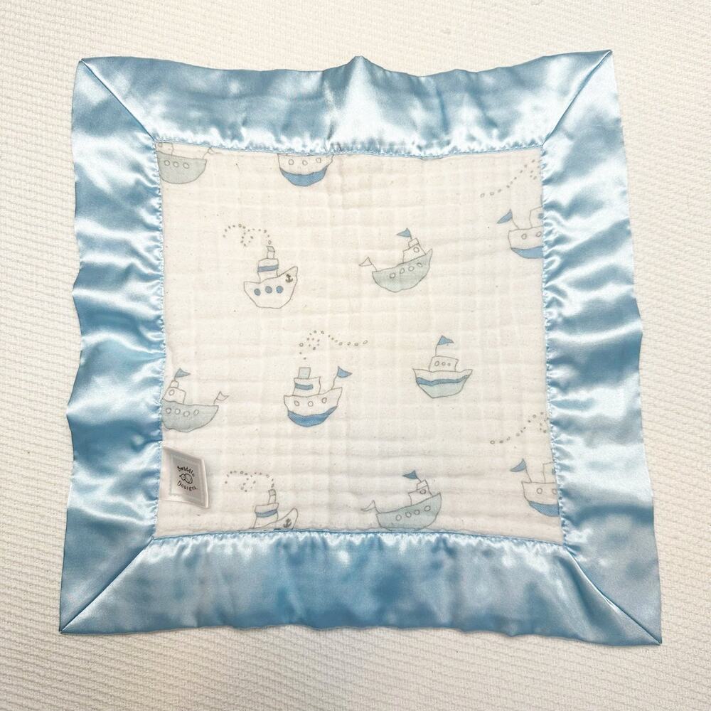 Swaddle Designs Lovey blue Satin boats 13.5" x 13.5" Blanket